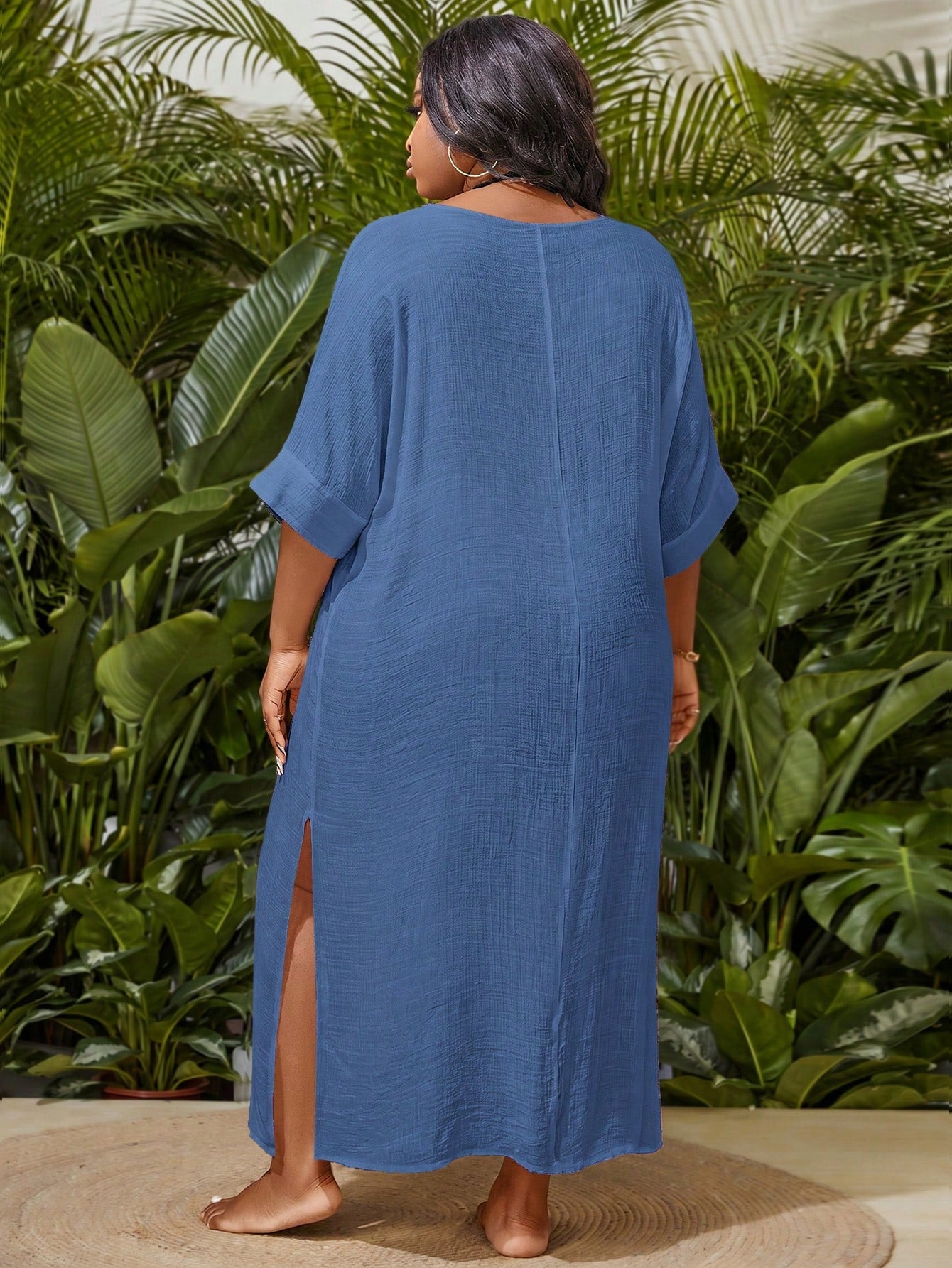 Slaydiva 2026 New Summer Loose Plus Size Women Solid Color Coverup Dress Holiday Beach Vacation Holiday Wedding Guest Vacation Vacation Dusty Blue Casual Tulum