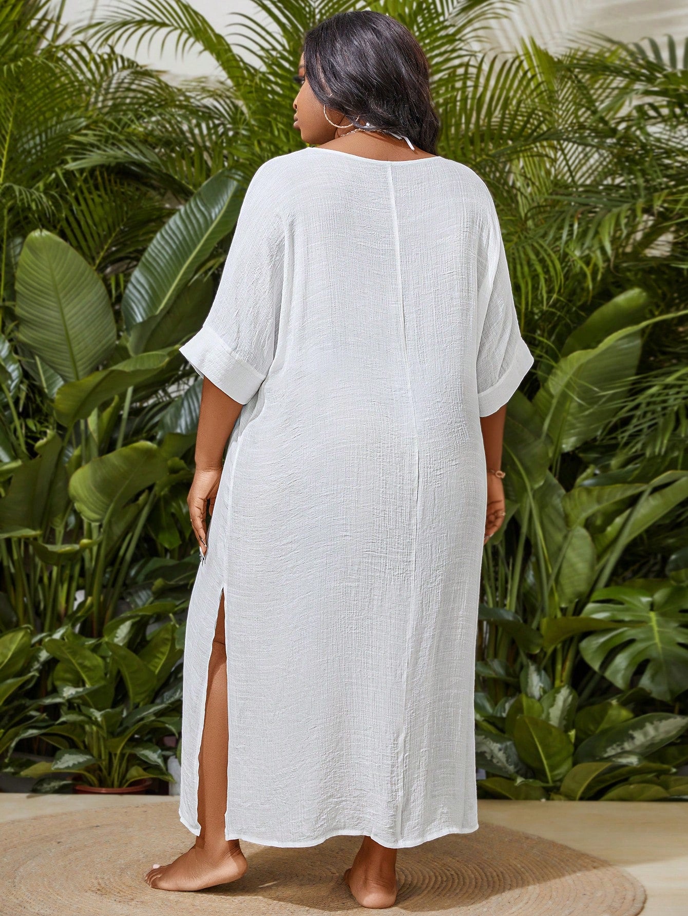 Slaydiva 2026 New Summer Loose Plus Size Women Solid Color Coverup Dress Holiday Beach Vacation Holiday Wedding Guest Vacation Vacation Dusty Blue Casual Tulum