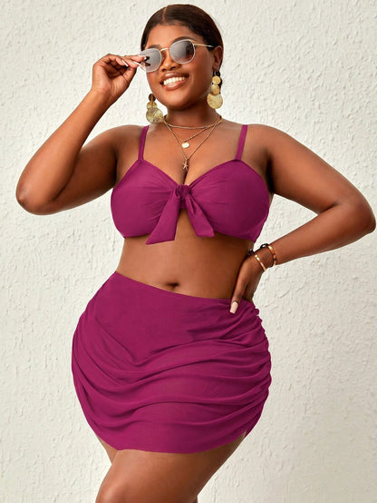 Slaydiva 2026 New Summer Vacation Maroon Plus Size Women's Pleated Swim Skirt Beach