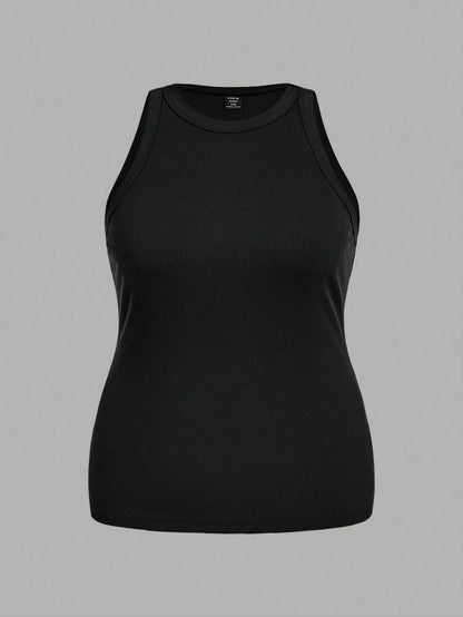 Slaydiva 2pcs Casual Minimalist Black & White Plus Size Cami Set Back To School, Spring Break