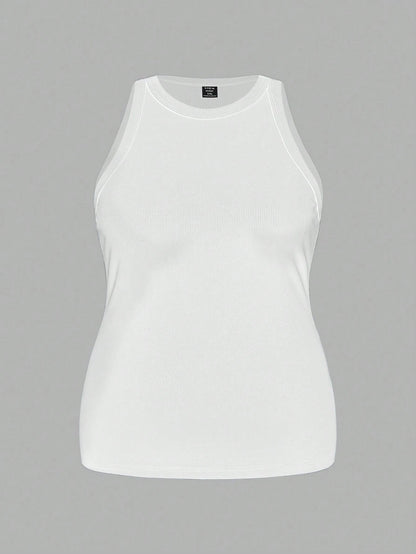 Slaydiva 2pcs Casual Minimalist Black & White Plus Size Cami Set Back To School, Spring Break