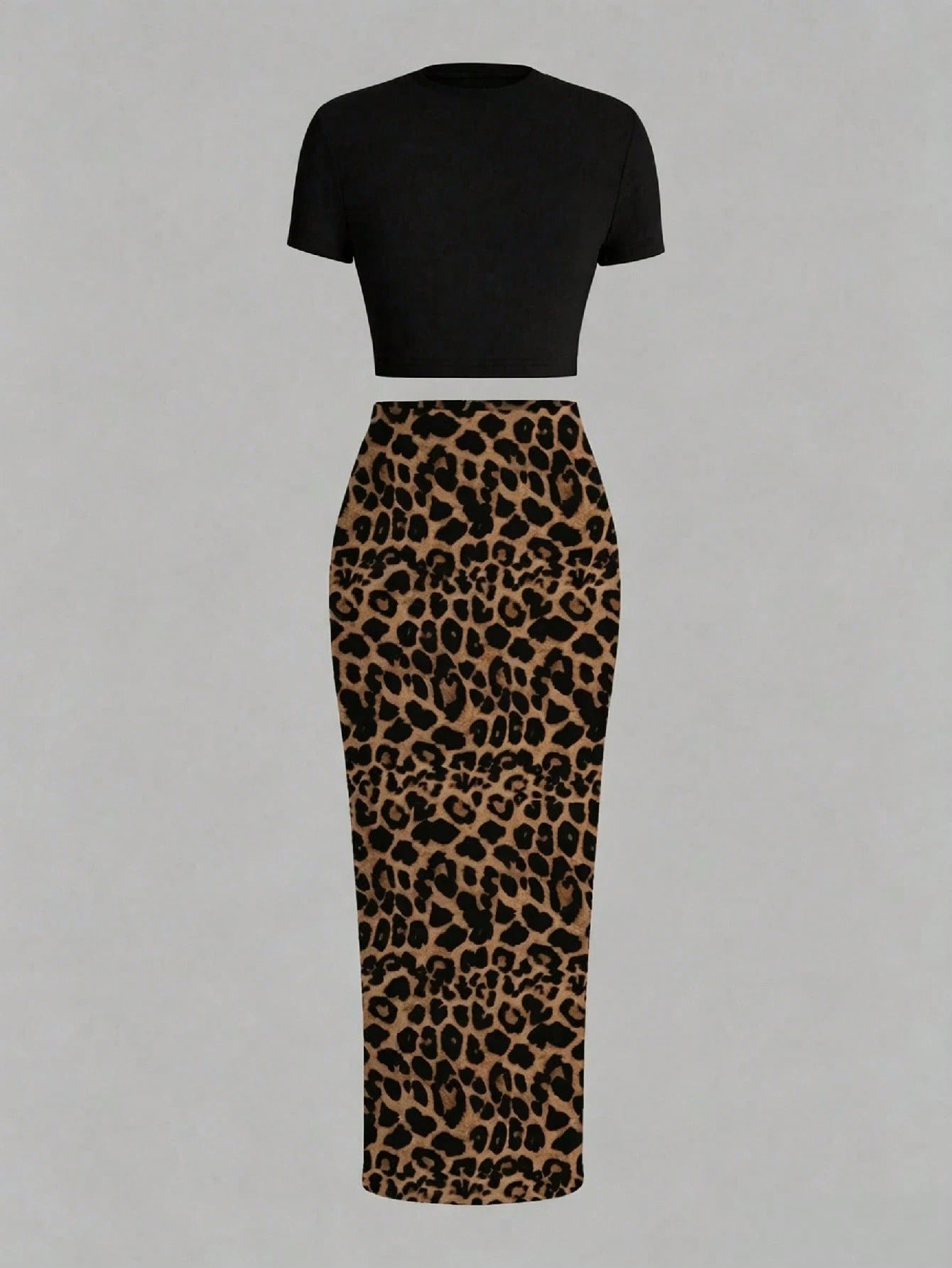Slaydiva 2pcs/Set Fitted Short Sleeve Crew Neck T-Shirt And Bodycon Maxi Skirt