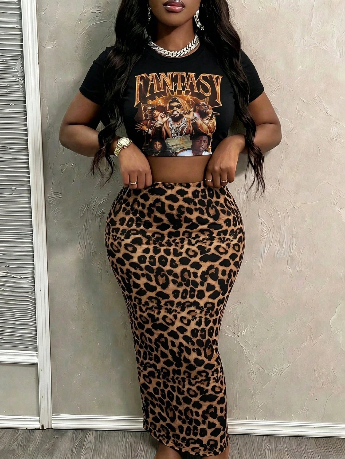 Slaydiva 2pcs/Set Fitted Short Sleeve Crew Neck T-Shirt And Bodycon Maxi Skirt