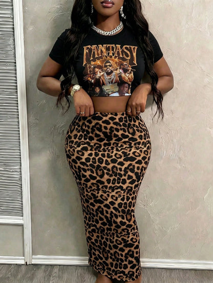 Slaydiva 2pcs/Set Fitted Short Sleeve Crew Neck T-Shirt And Bodycon Maxi Skirt
