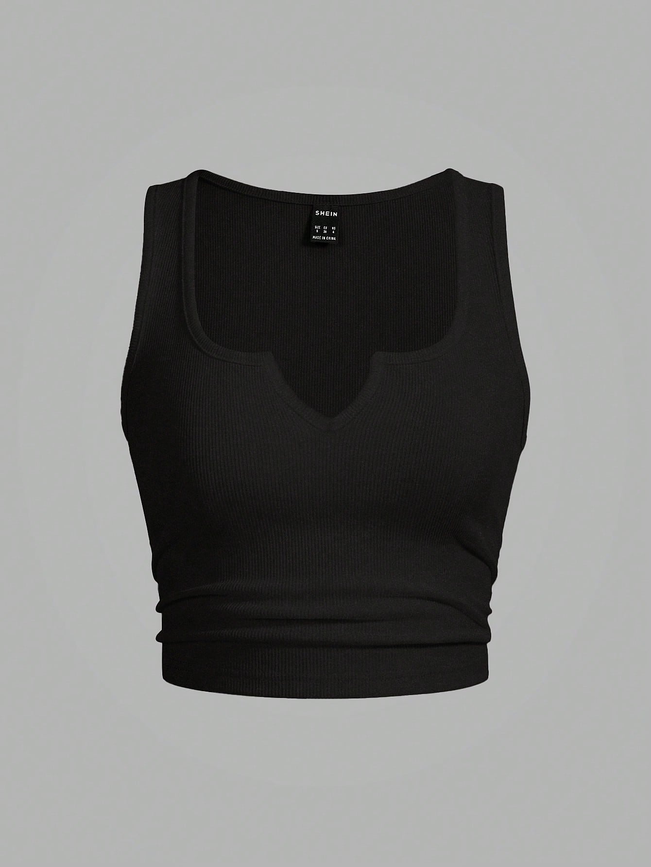Slaydiva Casual Basic U-Neck Narrow Ribbed Padded Tank Top For Women Plus Size Regular Fit With Padding, Black, Sleeveless, Ribbed Texture