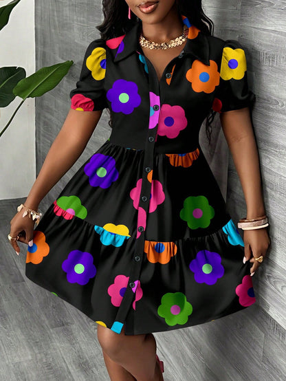 Slaydiva Casual Minimalist Women Mini Dress Suitable For Summer, Vacation, Colorful Floral Print, Boho Style Vacation Dress Suitable For Going Out Chic Dress