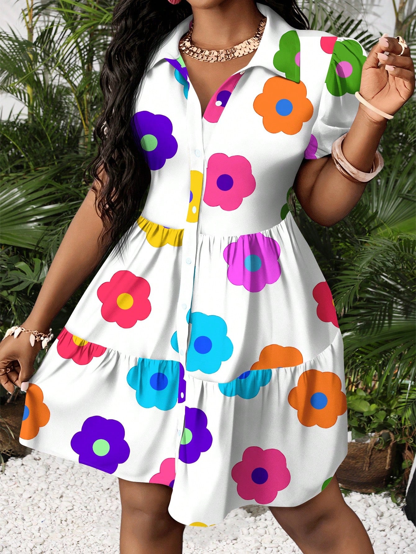Slaydiva Casual Minimalist Women Mini Dress Suitable For Summer, Vacation, Colorful Floral Print, Boho Style Vacation Dress Suitable For Going Out Chic Dress