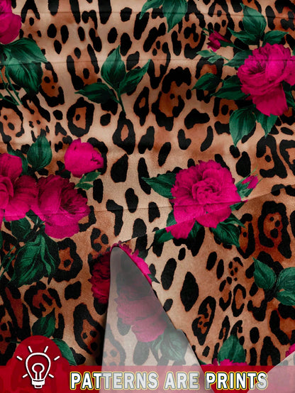 Slaydiva Casual Minimalist Women's Mini Dress, Suitable For Summer, Suitable For Vacation, Rose Print, Leopard Print