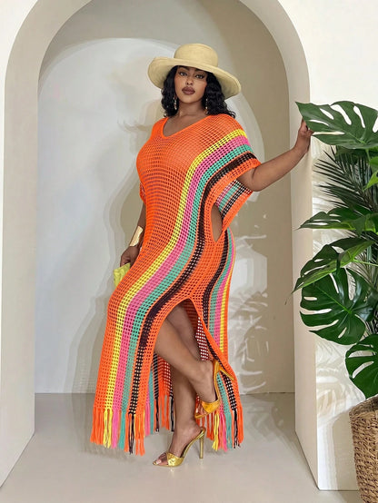 Slaydiva Orange,Summer,Boho,Beach,Holiday Lightweight Knit Crochet Beach Cover Up For Women,Plus Size Fairycore Festival Tropical Vacation Western Wear Outfit