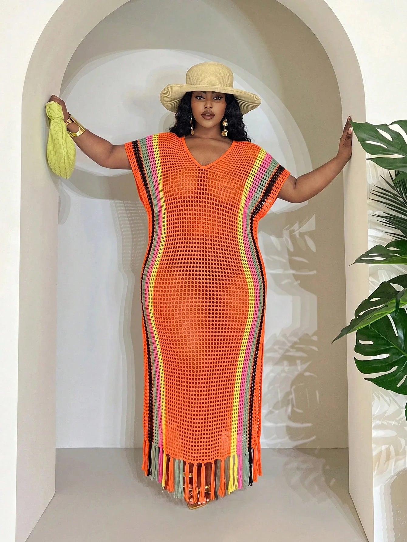 Slaydiva Orange,Summer,Boho,Beach,Holiday Lightweight Knit Crochet Beach Cover Up For Women,Plus Size Fairycore Festival Tropical Vacation Western Wear Outfit