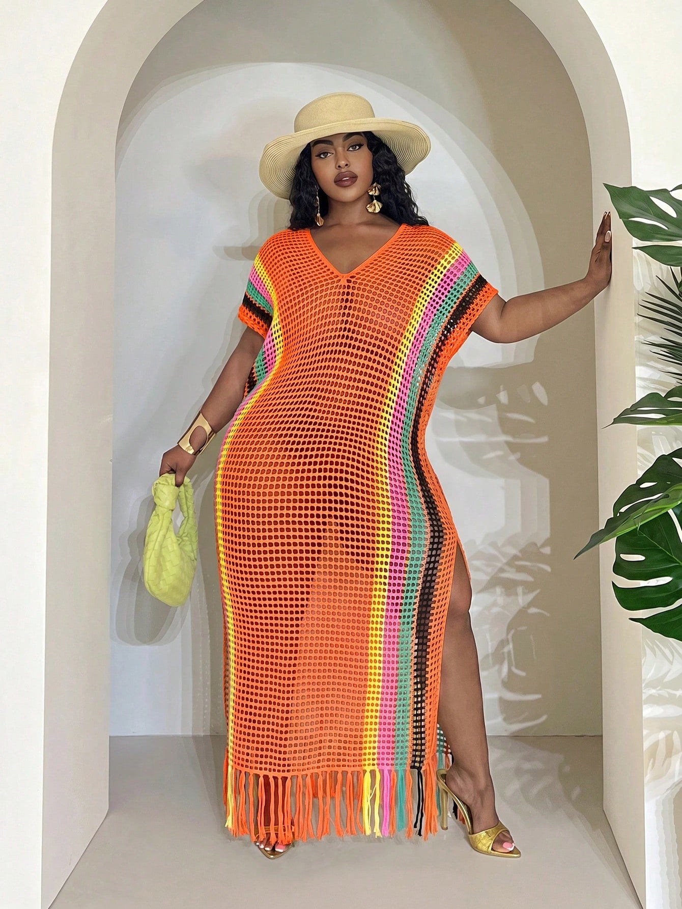 Slaydiva Orange,Summer,Boho,Beach,Holiday Lightweight Knit Crochet Beach Cover Up For Women,Plus Size Fairycore Festival Tropical Vacation Western Wear Outfit