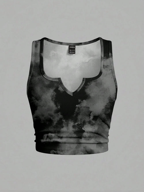 Slaydiva Plus Size Black Print Camisole Tank Top, Casual Streetwear Minimalist Style Suitable For Summer Club Night
