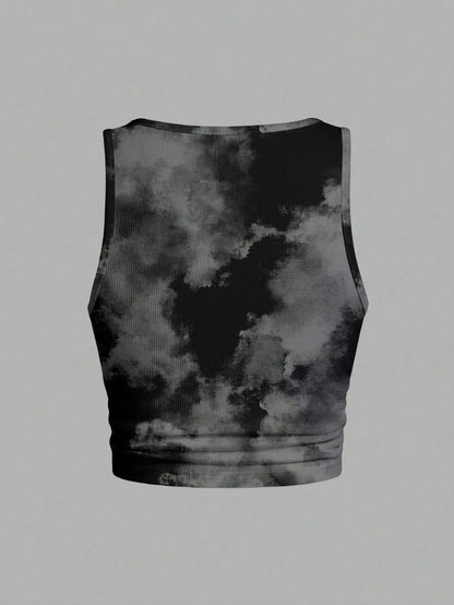 Slaydiva Plus Size Black Print Camisole Tank Top, Casual Streetwear Minimalist Style Suitable For Summer Club Night