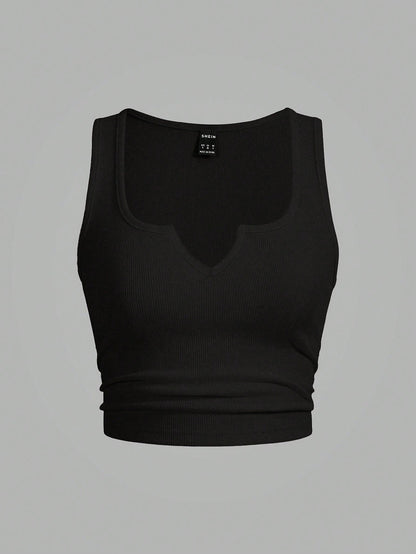 Slaydiva Plus Size Women Solid Color V-Neck Sleeveless Top, Casual Minimalist Style Suitable For Summer,Business Casual Woman Back To School