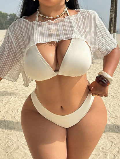 Slaydiva Plus Size Women White Asymmetrical Short Sexy Beach Cover Up