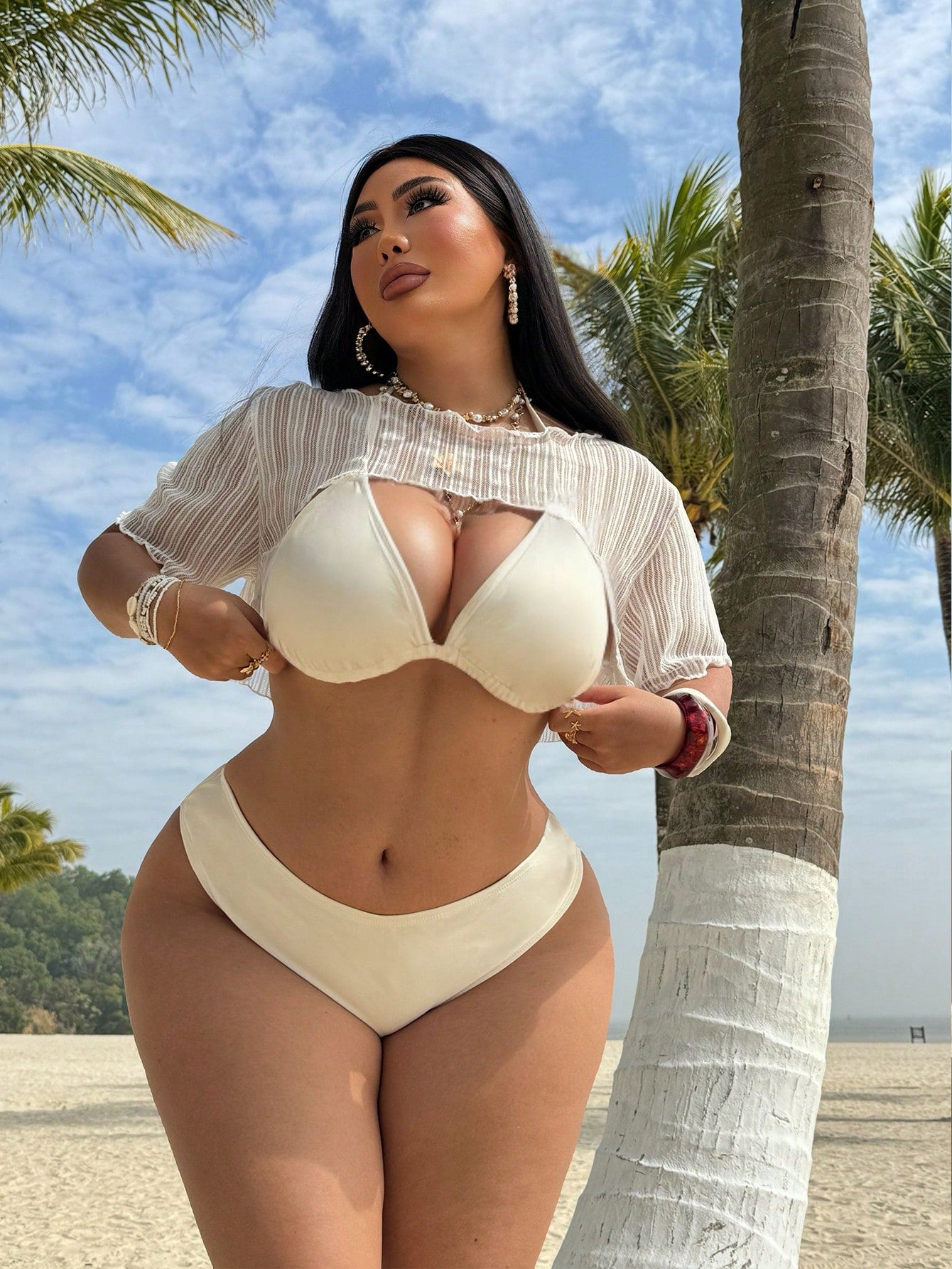 Slaydiva Plus Size Women White Asymmetrical Short Sexy Beach Cover Up