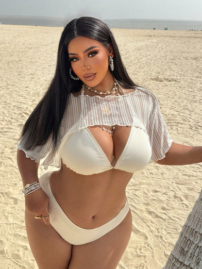 Slaydiva Plus Size Women White Asymmetrical Short Sexy Beach Cover Up