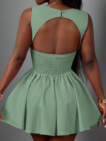 Slaydiva Summer New Elegant Sweetheart Neck Sleeveless Backless A-Line Princess Dress, Pink Women Short Dress