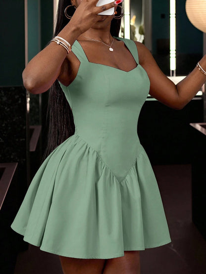 Slaydiva Summer New Elegant Sweetheart Neck Sleeveless Backless A-Line Princess Dress, Pink Women Short Dress