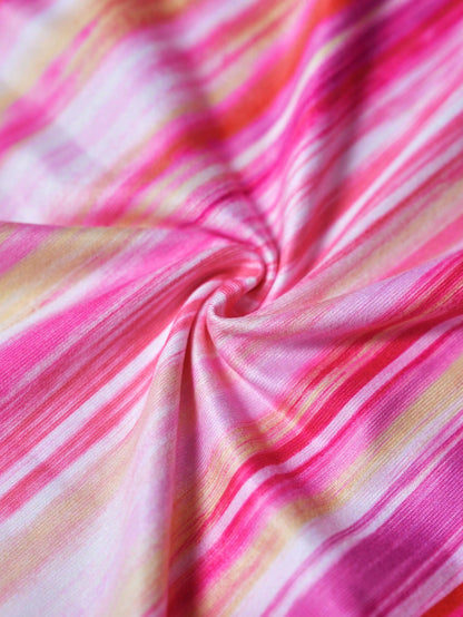 Slaydiva Vacation Pink Tie-Dye Deep V-Neck Short Sleeve Bodycon Mini Dress