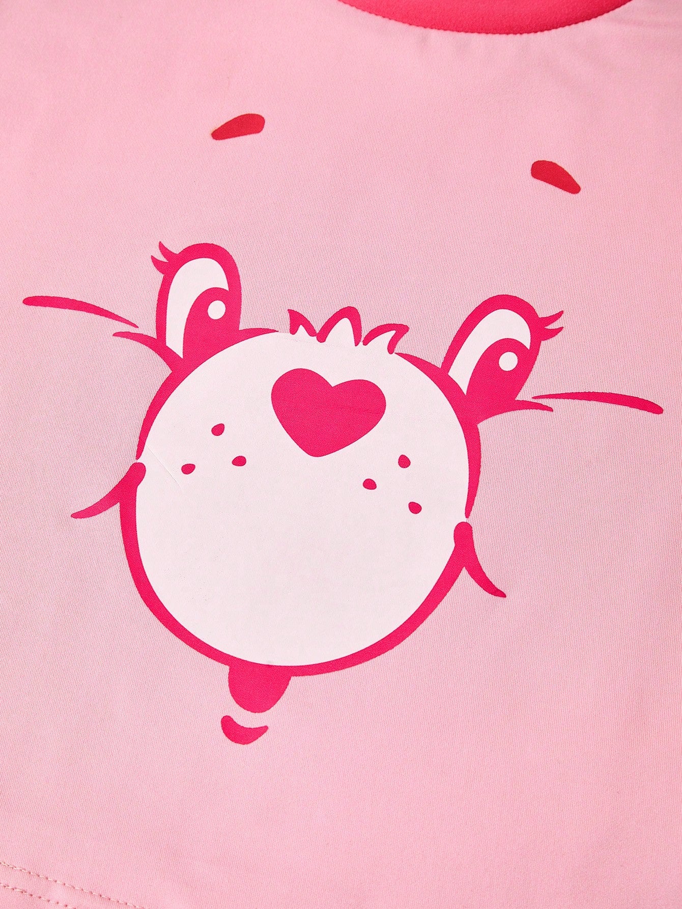Slaydiva X Care Bears Casual Cute Style Pink Print Contrast Color Trim Fitted Cropped Women T-Shirt, Suitable For Spring & Summer