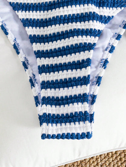 Slim Striped Women's Two Pieces Bikini, Sexy European Strapless Style. Chic Split Swim Set, Bestseller For Summer Beach Vacations