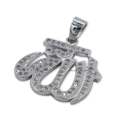 Small Allah Pendant Rhodium-Plated Silver with Cubic Zirconia