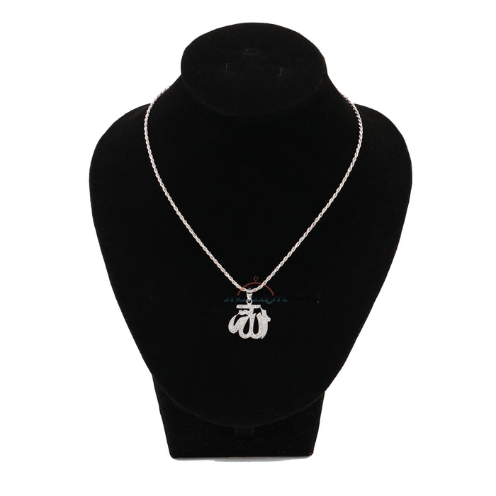 Small Allah Pendant Rhodium-Plated Silver with Cubic Zirconia