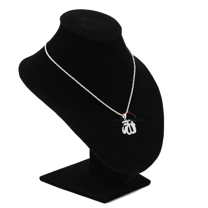 Small Allah Pendant Rhodium-Plated Silver with Cubic Zirconia
