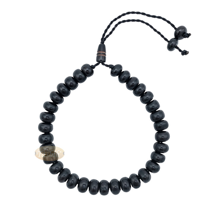 Small Black Kuka 33ct Tasbih Bracelet - Adjustable Handcrafted 5x8 mm Short Barrel Genuine Seed Misbaha in Gift Box