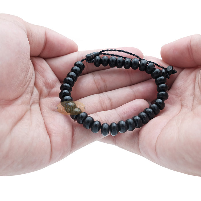 Small Black Kuka 33ct Tasbih Bracelet - Adjustable Handcrafted 5x8 mm Short Barrel Genuine Seed Misbaha in Gift Box