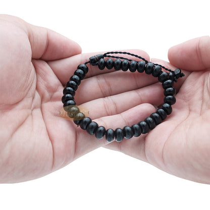 Small Black Kuka 33ct Tasbih Bracelet - Adjustable Handcrafted 5x8 mm Short Barrel Genuine Seed Misbaha in Gift Box