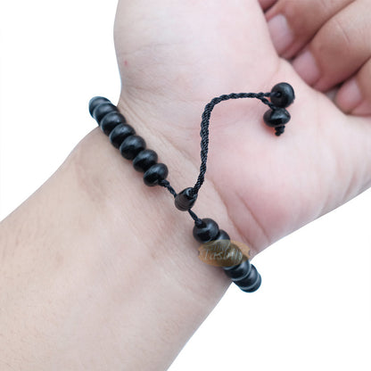 Small Black Kuka 33ct Tasbih Bracelet - Adjustable Handcrafted 5x8 mm Short Barrel Genuine Seed Misbaha in Gift Box