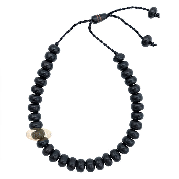 Small Black Kuka 33ct Tasbih Bracelet - Adjustable Handcrafted 5x8 mm Short Barrel Genuine Seed Misbaha in Gift Box