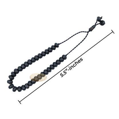 Small Black Kuka 33ct Tasbih Bracelet - Adjustable Handcrafted 5x8 mm Short Barrel Genuine Seed Misbaha in Gift Box
