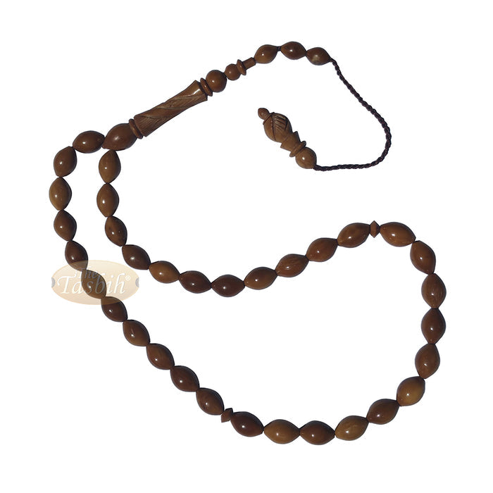 Small Date Seed Shape 33-Bead Turkish Kuka Prayer Tasbih Carved Alif
