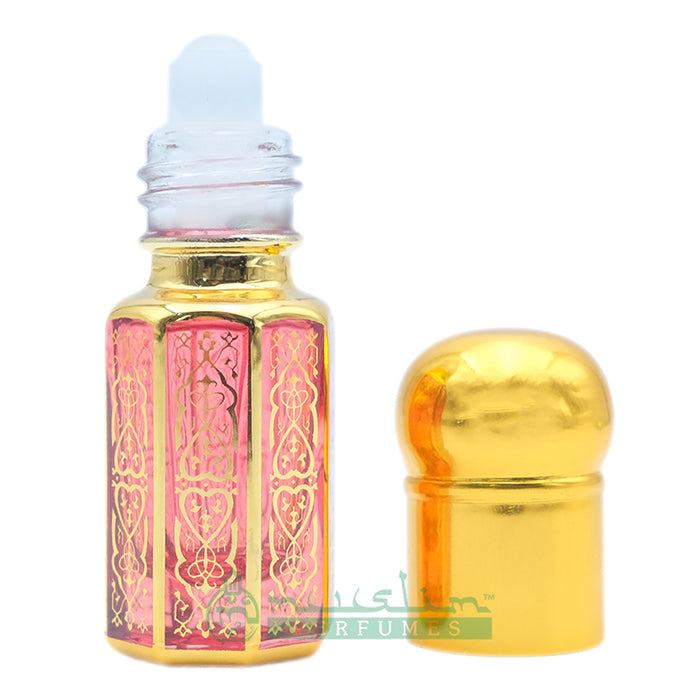 Small Gold-Tone Attar Bottle | 3 ml Roll-On Glass Arabesque Perfume Bottle Plastic Cap (Blue, Green, Red)