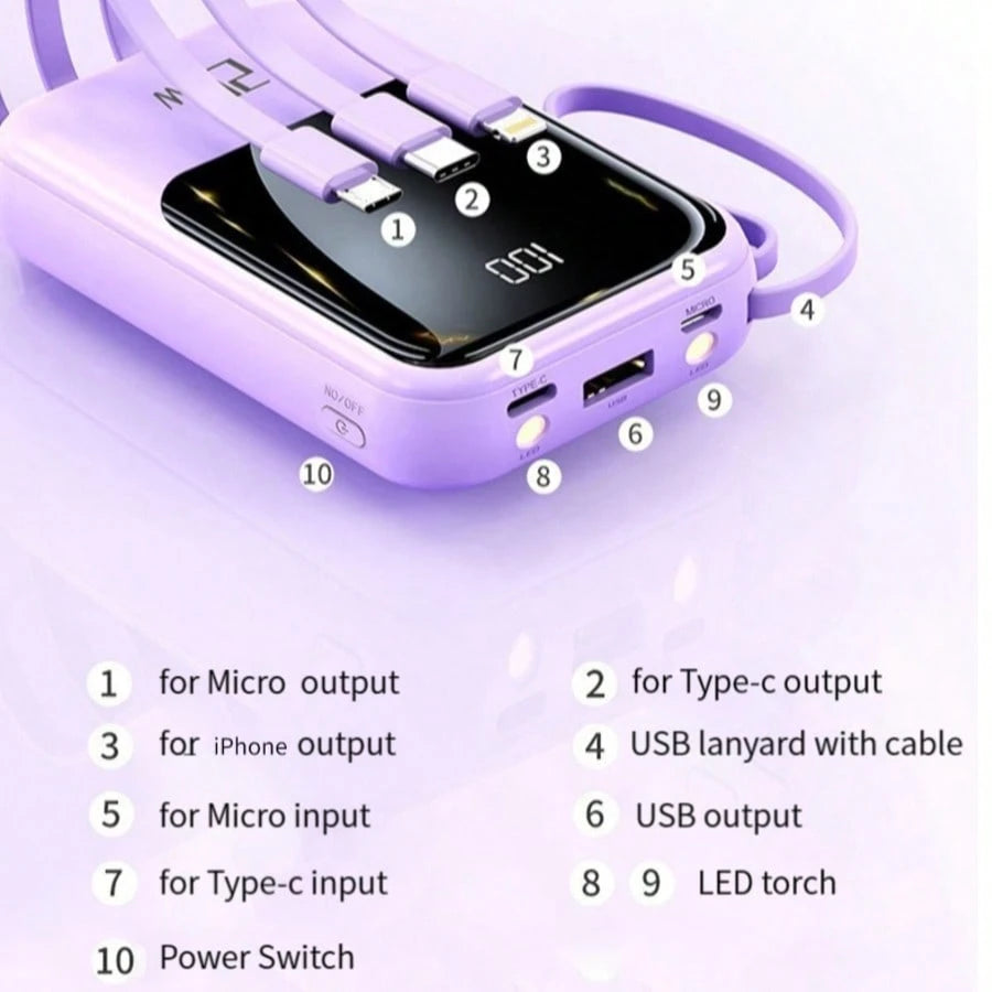 Small Portable Charger Power Bank PD20w Fast Charging Comes With Flashlight, Battery Pack 10000mAh, Fast Charging Portable Phone Charger For IPhone/Android(Purple)