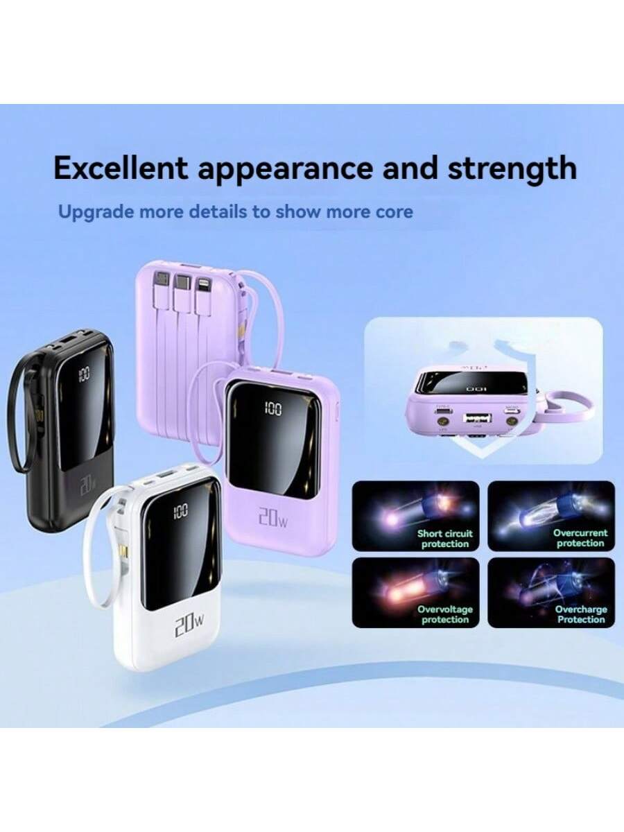 Small Portable Charger Power Bank PD20w Fast Charging Comes With Flashlight, Battery Pack 10000mAh, Fast Charging Portable Phone Charger For IPhone/Android(Purple)