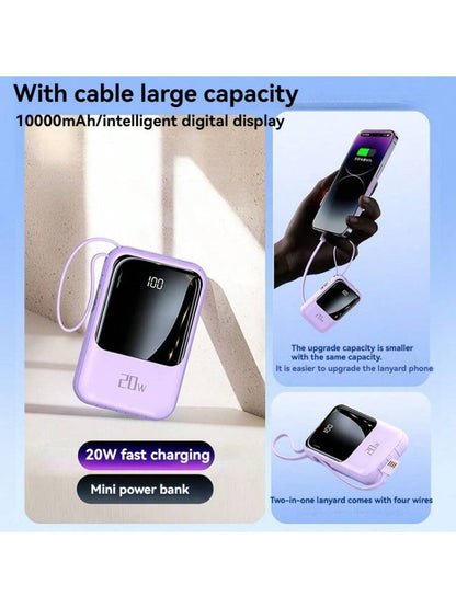 Small Portable Charger Power Bank PD20w Fast Charging Comes With Flashlight, Battery Pack 10000mAh, Fast Charging Portable Phone Charger For IPhone/Android(Purple)