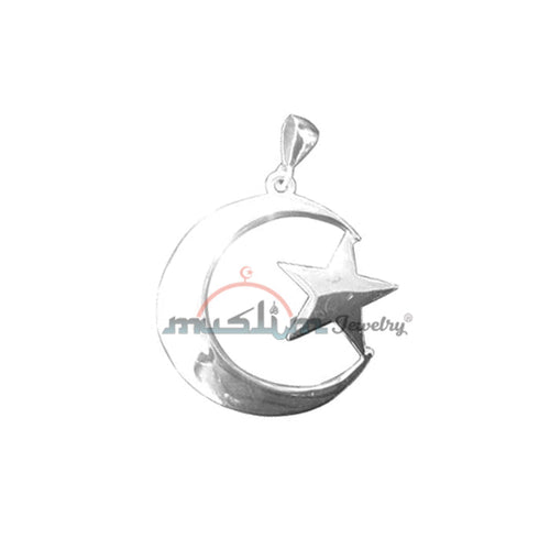 Small Sterling Silver Islamic Symbol Crescent Moon & Star Pendant with 22-inch Chain