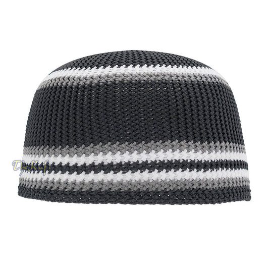 Soft Black with Gray White Lines Nylon Stretchy Skull Cap