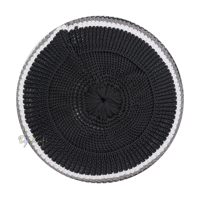 Soft Black with Gray White Lines Nylon Stretchy Skull Cap