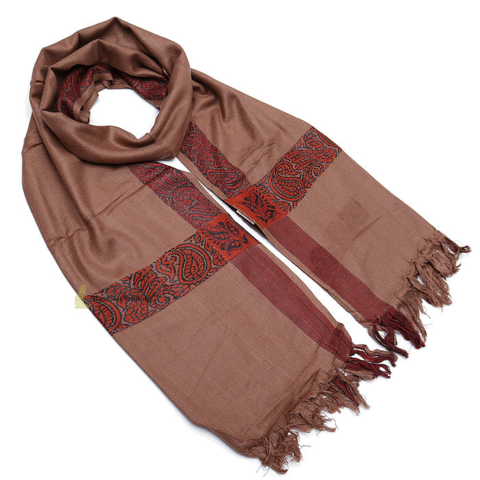 Soft Caramel Brown Edge with Rust Brown Habaib Sorban Scarf Turban with Design
