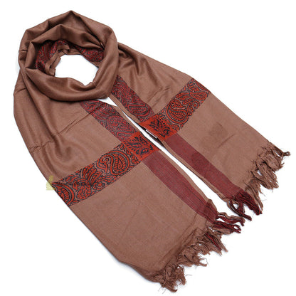 Soft Caramel Brown Edge with Rust Brown Habaib Sorban Scarf Turban with Design