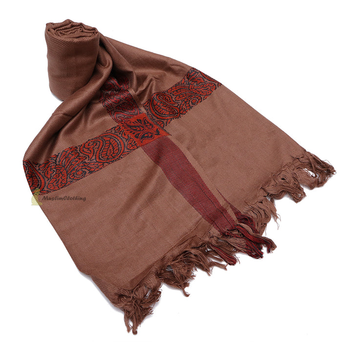 Soft Caramel Brown Edge with Rust Brown Habaib Sorban Scarf Turban with Design