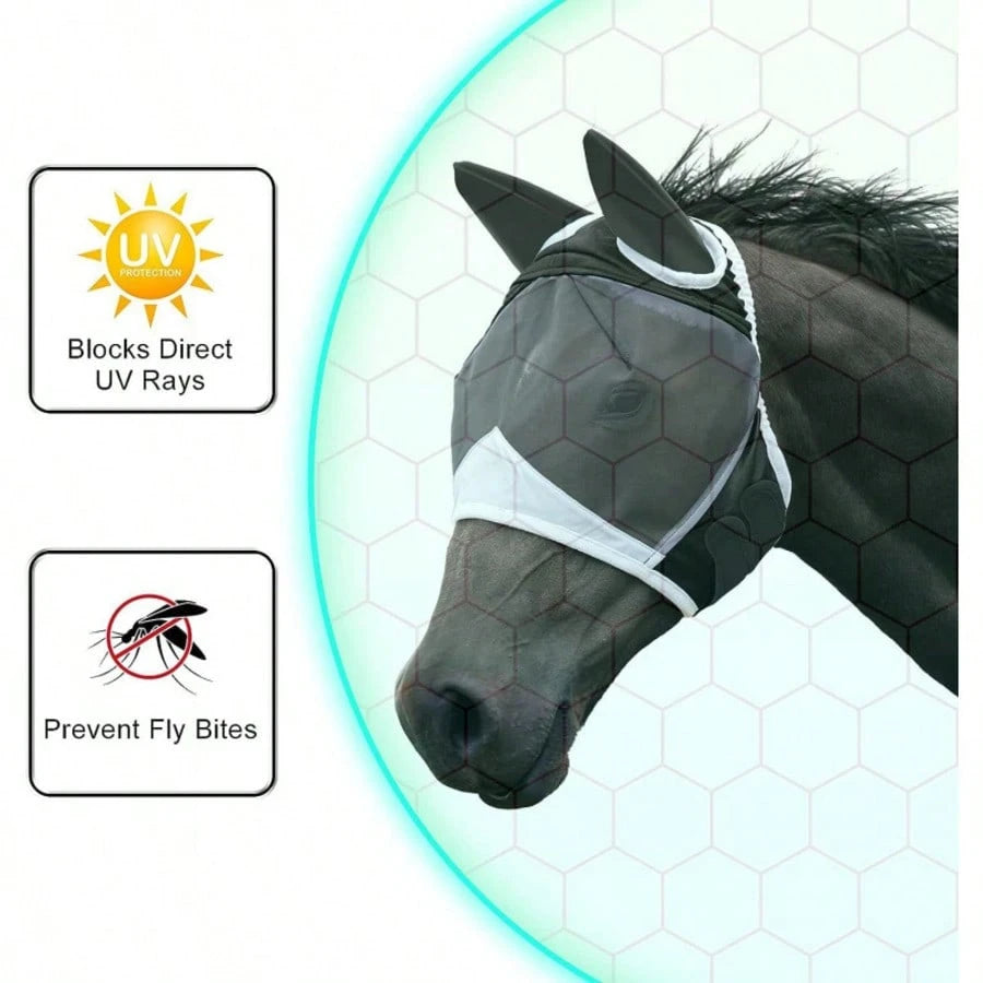 Soft Mesh Anti-Fly Mask For Horses, With Ear Covers, Breathable Horse Face Mask, Suitable For Eye And Face Protection, Anti-Fly Mask, Anti-UV Horse Equipment