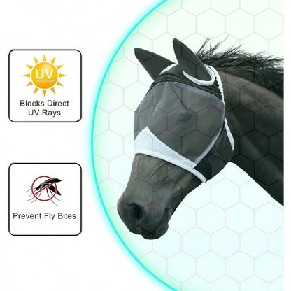 Soft Mesh Anti-Fly Mask For Horses, With Ear Covers, Breathable Horse Face Mask, Suitable For Eye And Face Protection, Anti-Fly Mask, Anti-UV Horse Equipment