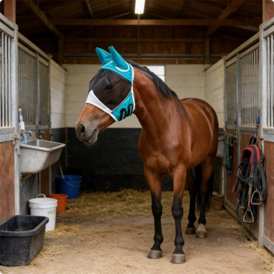 Soft Mesh Anti-Fly Mask For Horses, With Ear Covers, Breathable Horse Face Mask, Suitable For Eye And Face Protection, Anti-Fly Mask, Anti-UV Horse Equipment