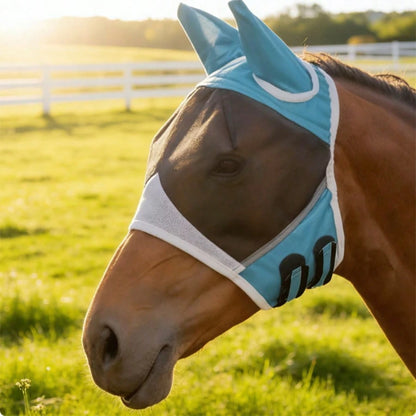 Soft Mesh Anti-Fly Mask For Horses, With Ear Covers, Breathable Horse Face Mask, Suitable For Eye And Face Protection, Anti-Fly Mask, Anti-UV Horse Equipment